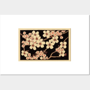 Vintage Japanese Cherry Blossom Drawing Posters and Art